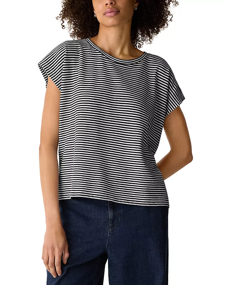 Eileen Fisher Cotton Crewneck Cap Sleeve Top