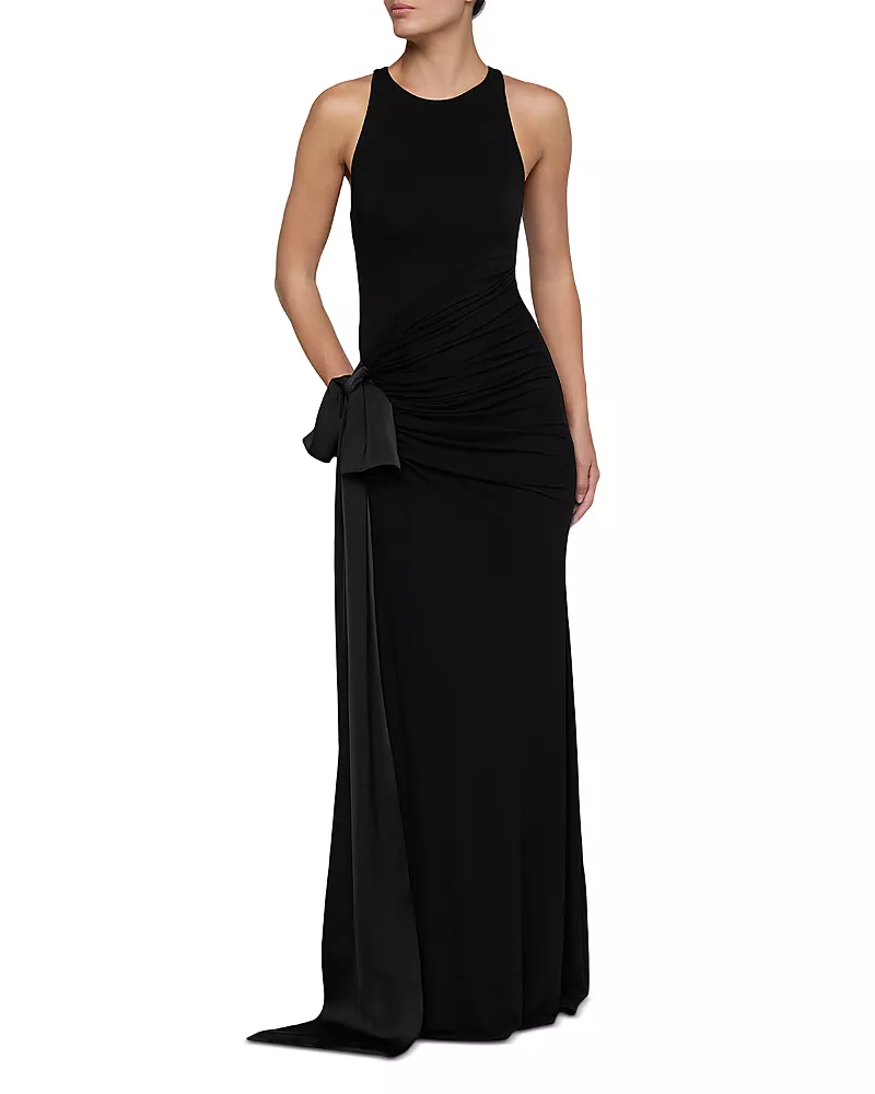 L'Agence Frost Shirred Racerback Bow Detail Gown