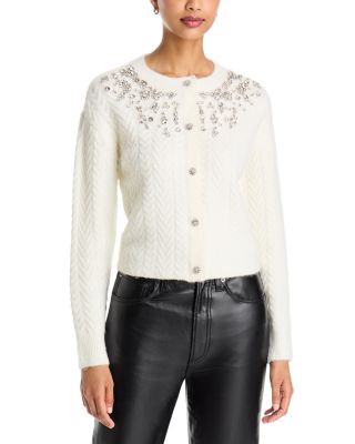 Love Glenda Crystal Embellished Cable Knit Cardigan