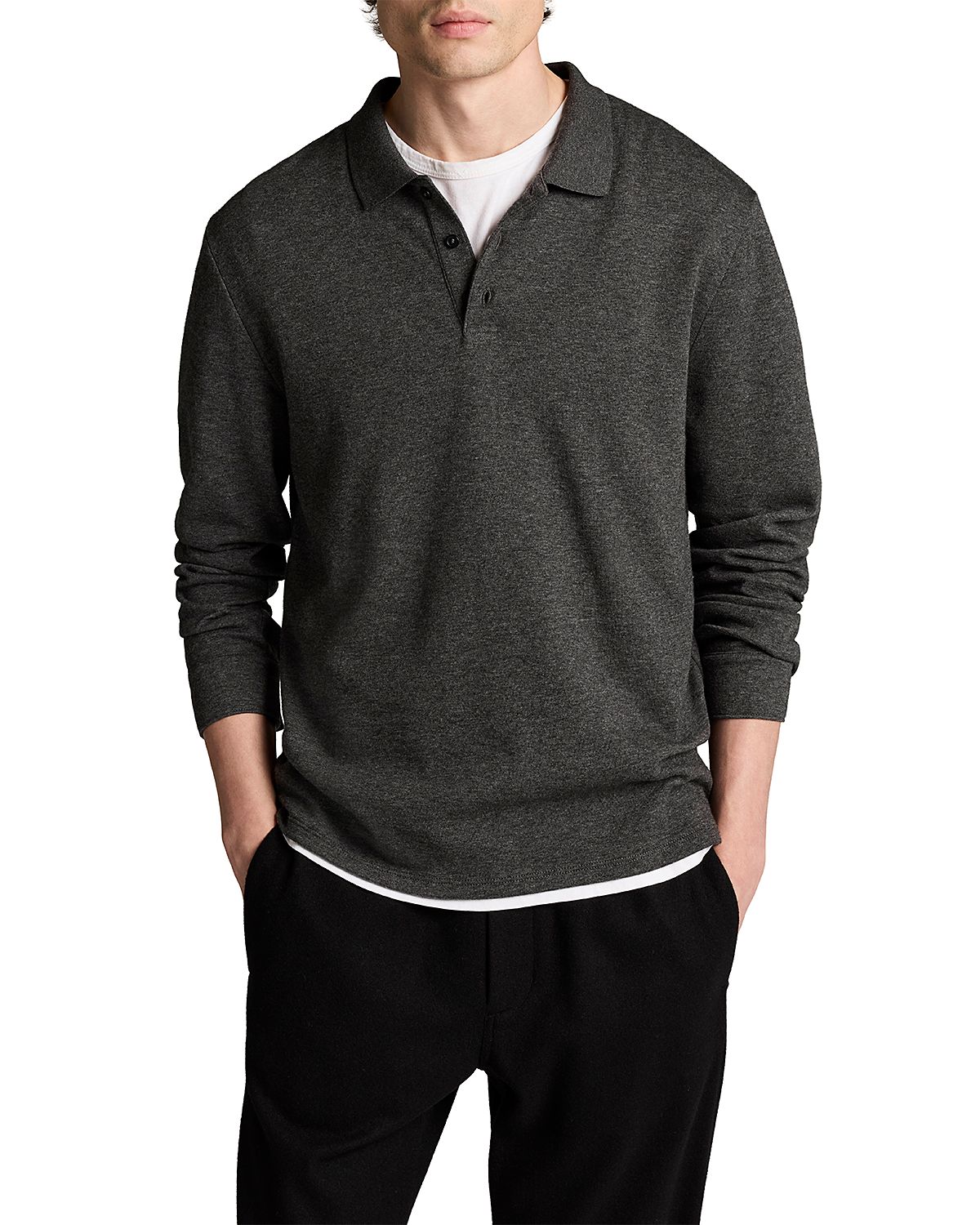 Vince Heathered Double Face Long Sleeve Polo Shirt