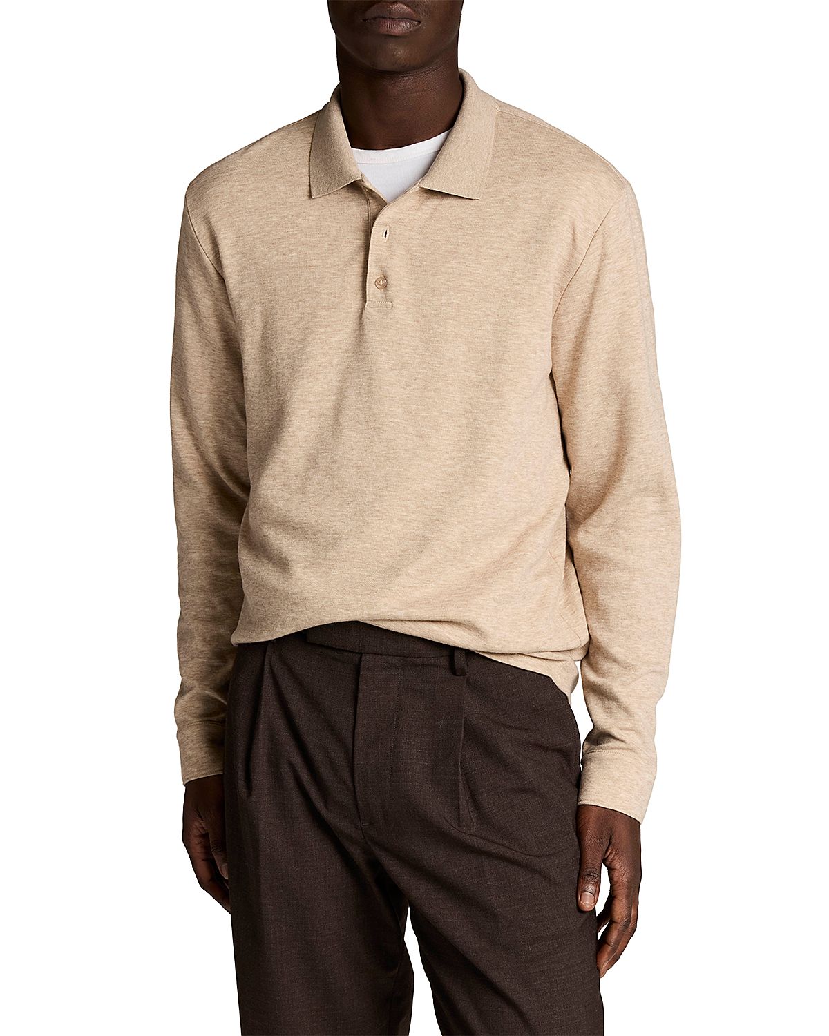 Vince Heathered Double Face Long Sleeve Polo Shirt