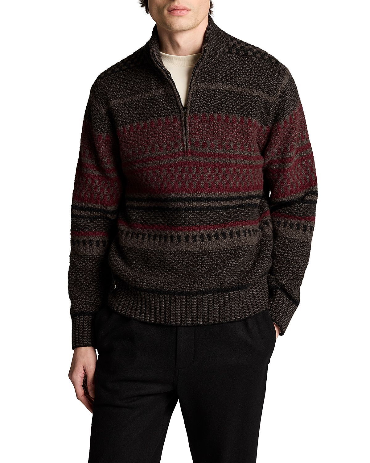 Vince Wool Blend Variegated Jacquard Quarter Zip Sweater