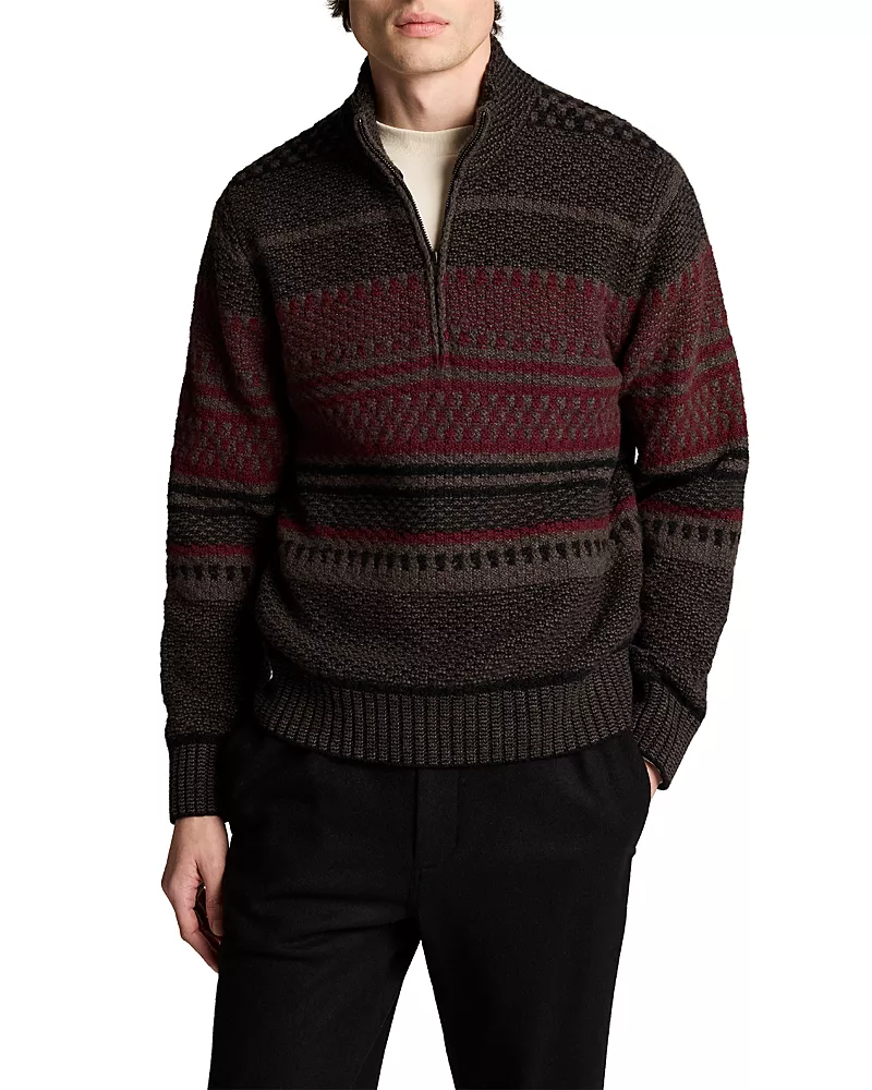Vince Wool Blend Variegated Jacquard Quarter Zip Sweater