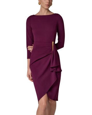 Cascade Ruffle Boat Neck Sheath Dress