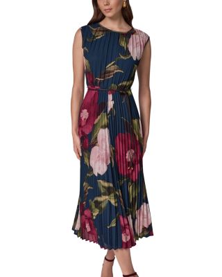 Printed Chiffon Pleated A Line Midi Dress - thumbnail 7