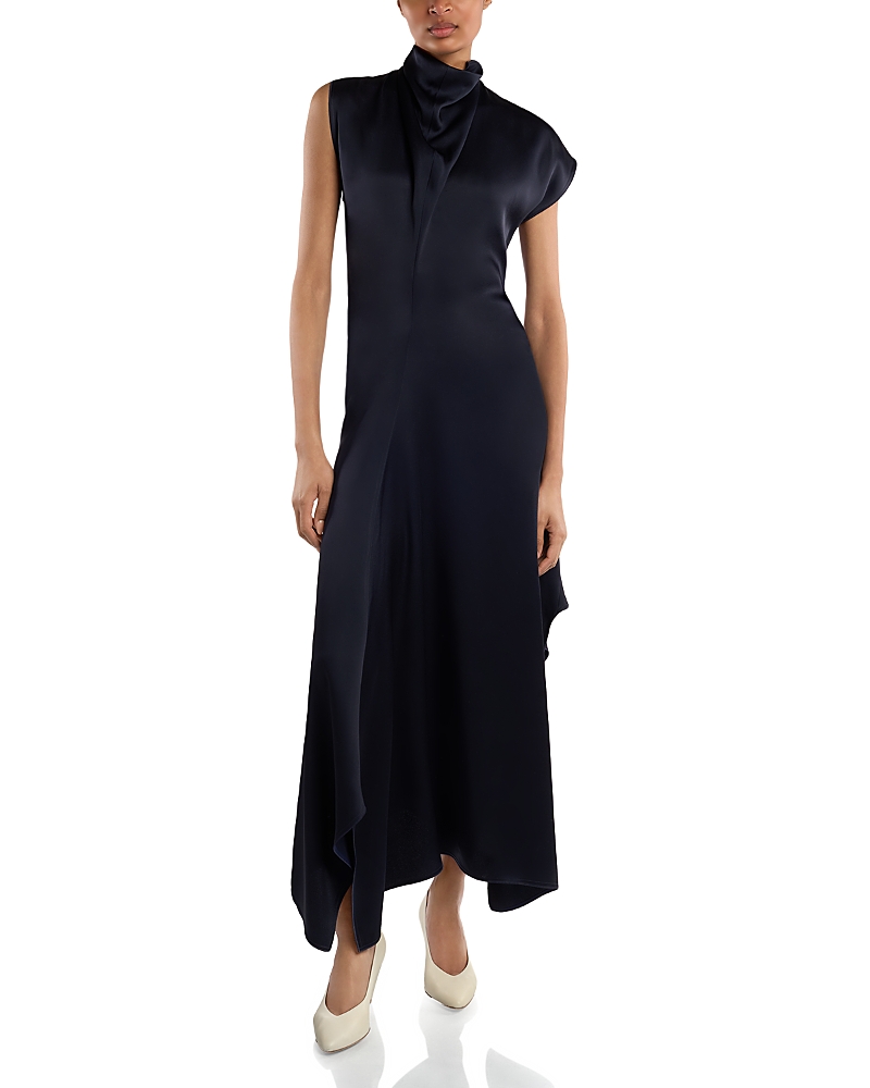 Victoria Beckham High Neck Draped Midi Dress