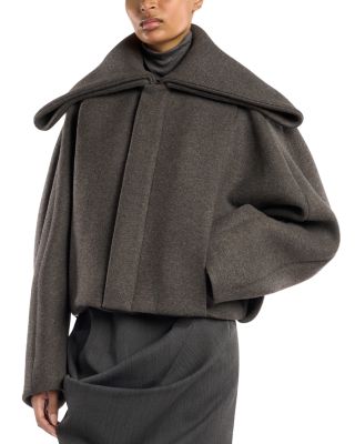 Wool Blend Folded Collar Bomber Jacket
