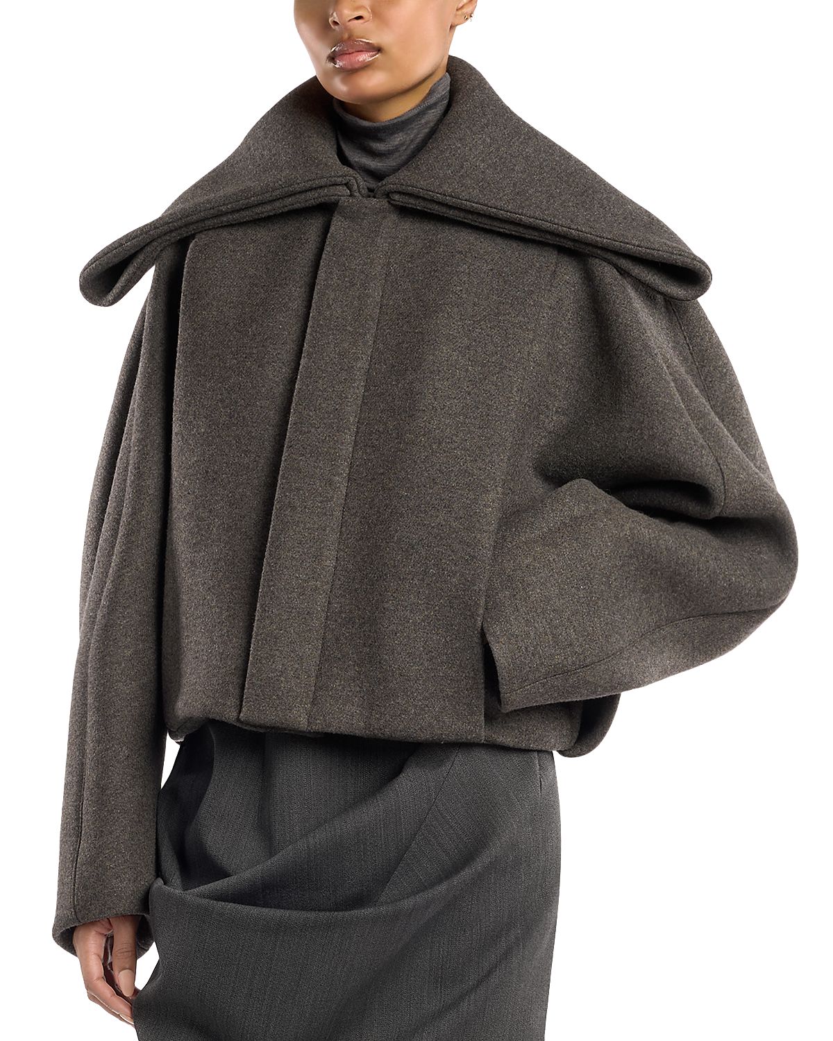 Victoria Beckham Wool Blend Folded Collar Bomber Jacket