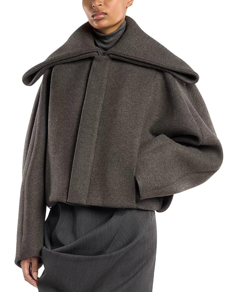 Victoria Beckham Wool Blend Folded Collar Bomber Jacket