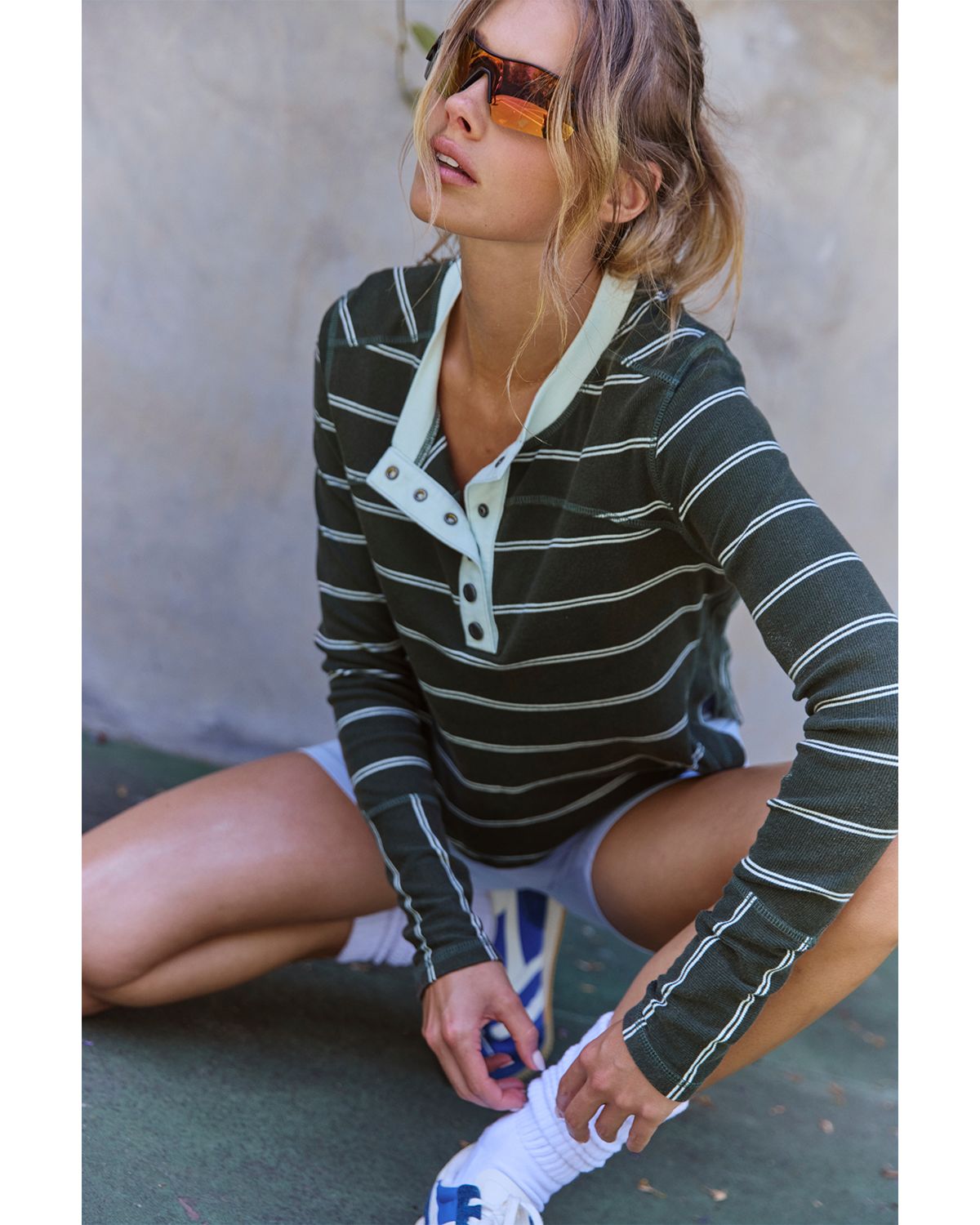 Free People Cool Down Cotton Stretch Snap Henley Top thumbnail 3