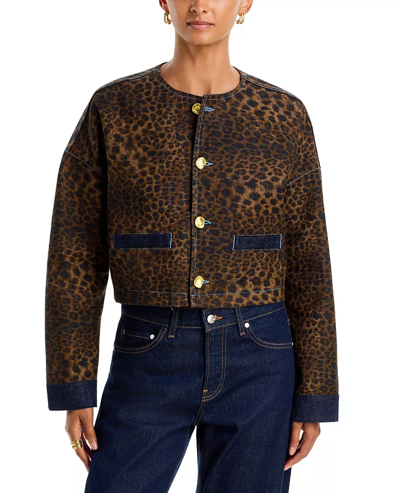 L'Agence Verona Leopard Print Collarless Jacket