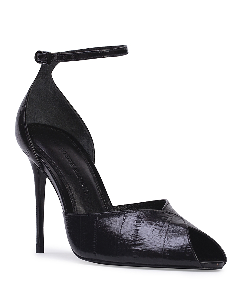 Black Suede Studio Women's Cala 100 Leather Peep Toe Sandals