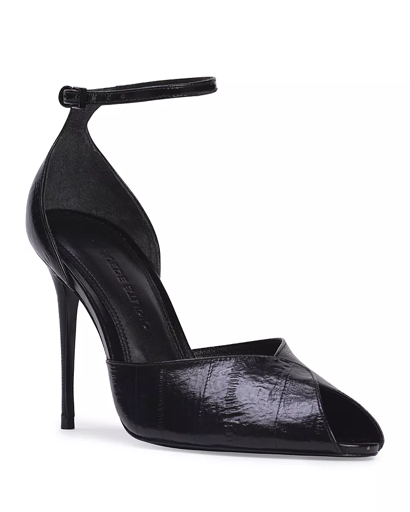 Black Suede Studio Women's Cala 100 Leather Peep Toe Sandals