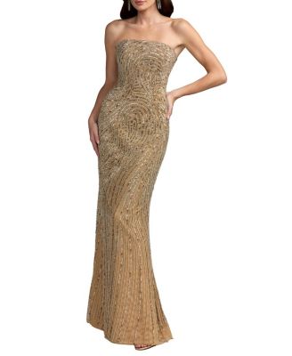  Embellished Strapless Column Gown
