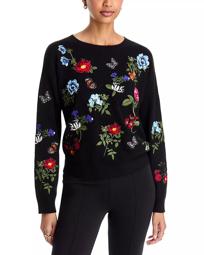 Alice and Olivia Teanna Embroidered Crewneck Sweater