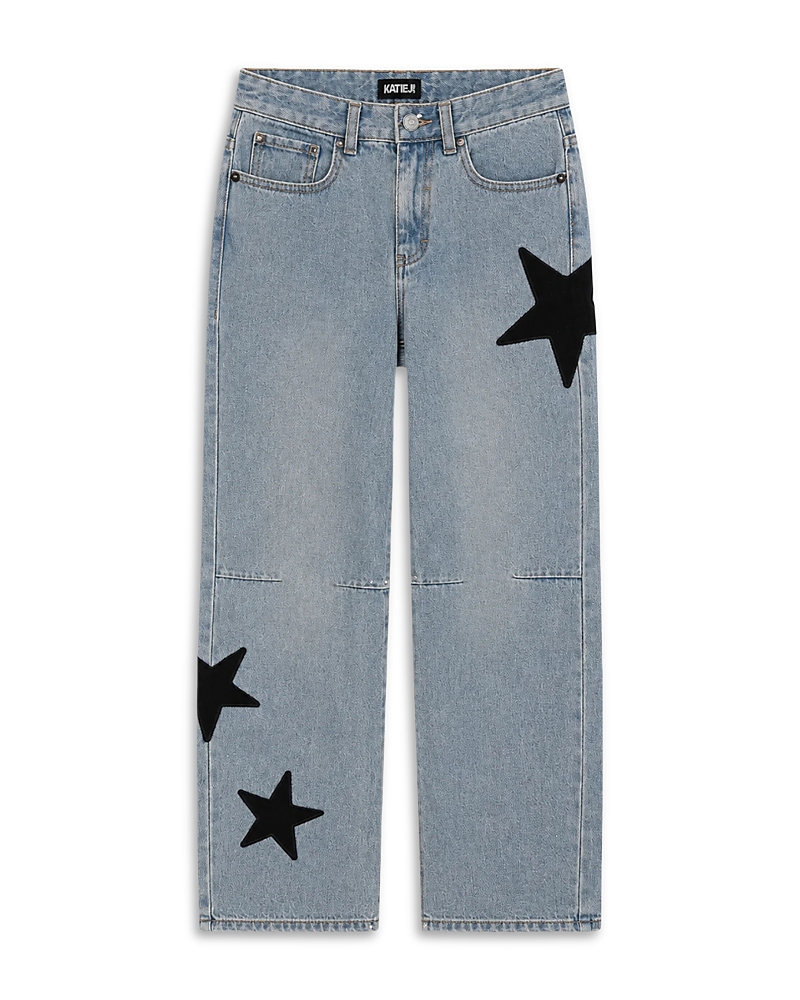 KatieJnyc Girls' Philly Star Applique Wide Leg Jeans - Big Kid