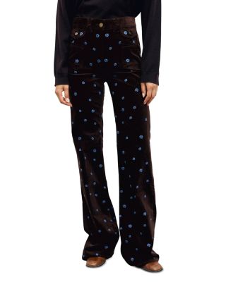 Gerard Darel Anna Floral Embroidered Velvet Trousers