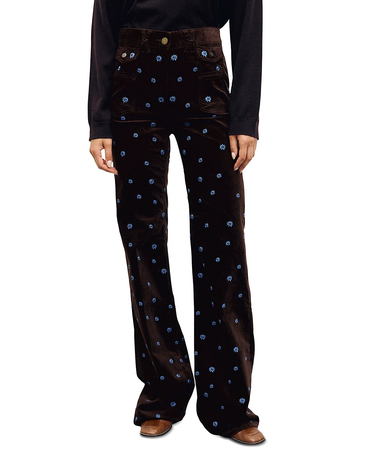 Gerard Darel Anna Floral Embroidered Velvet Trousers
