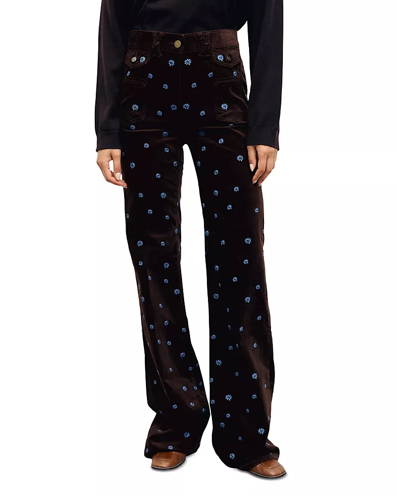 Gerard Darel Anna Floral Embroidered Velvet Trousers