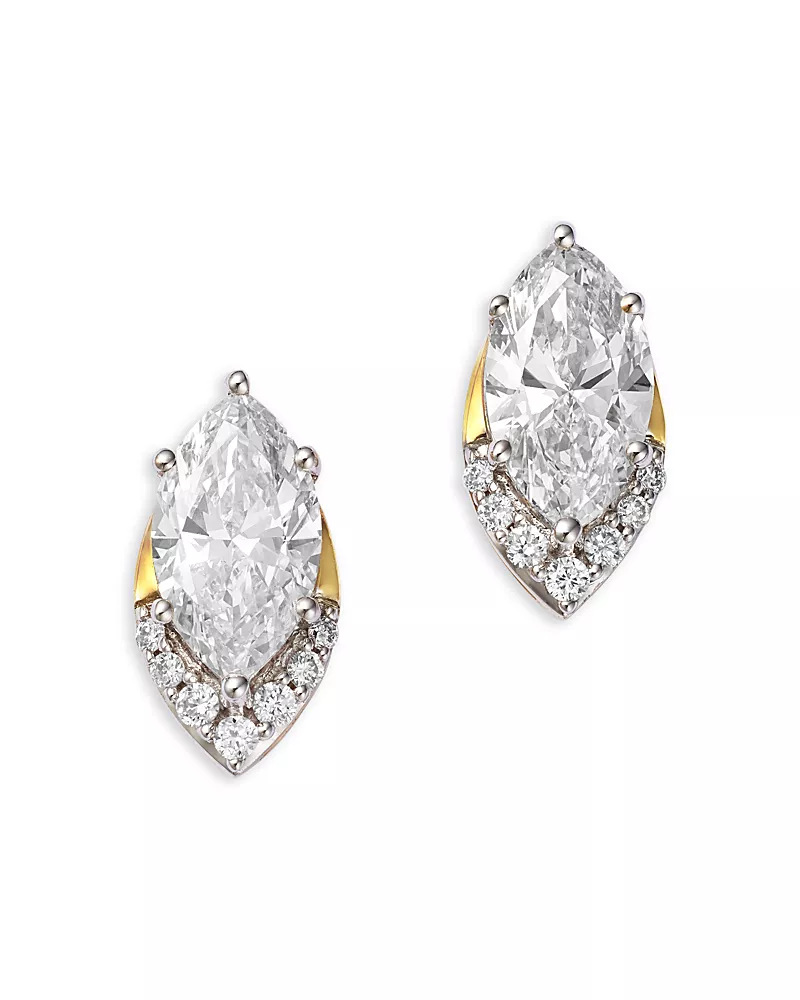 Bloomingdale's Fine Collection Luxe Collection Certified Lab Grown Diamond Half Halo Marquise Stud Earrings in 14K Yellow Gold, 1.50 tcw