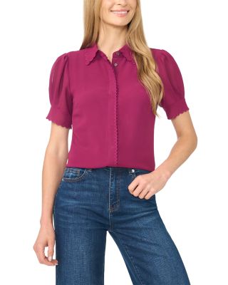 Scalloped Button Front Blouse