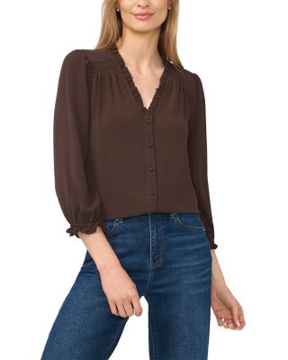 Three Quarter Sleeve V Neck Blouse