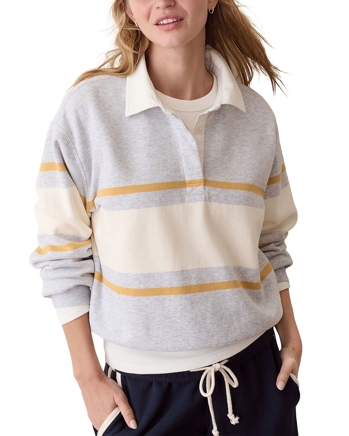Marine Layer Cloud 9 Cotton Blend Fleece Polo Sweatshirt