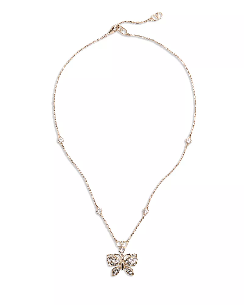 Valentino Garavani Pave Butterfly Pendant Necklace, 16.5