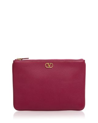 VLogo Grained Leather Zip Pouch