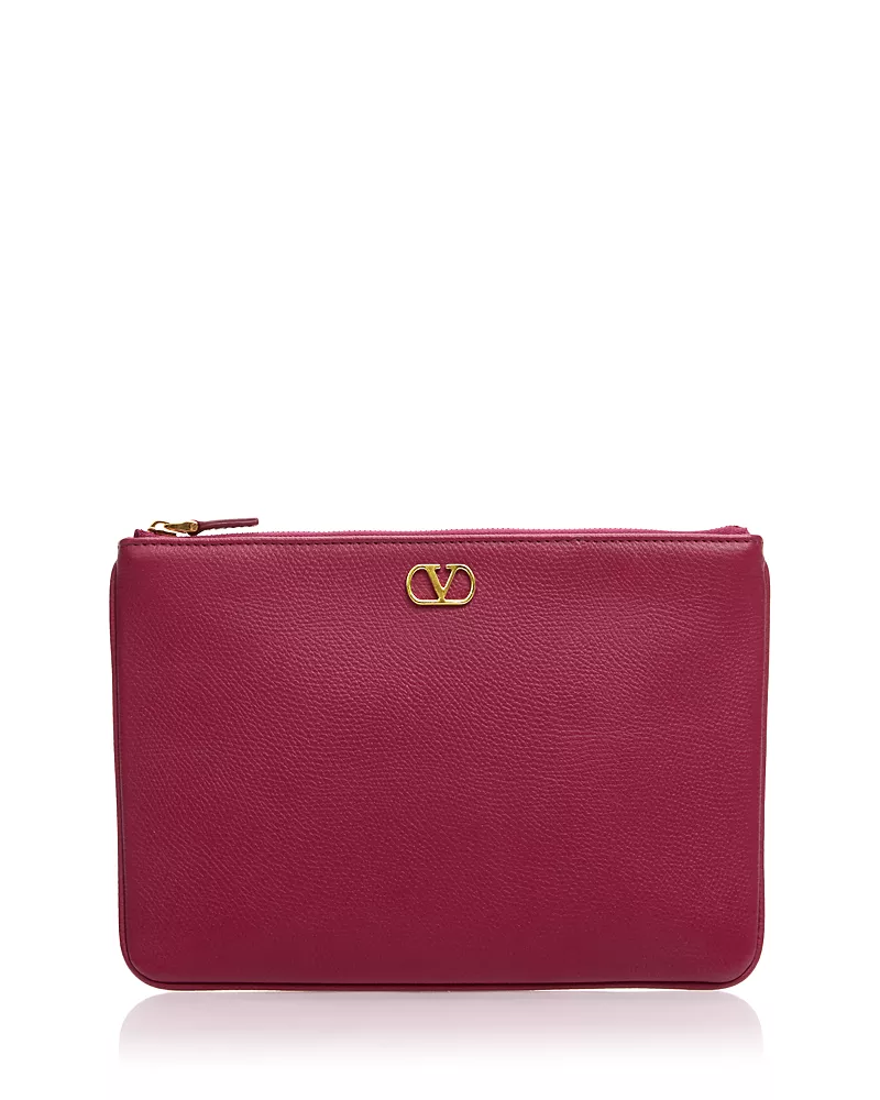Valentino Garavani VLogo Grained Leather Zip Pouch