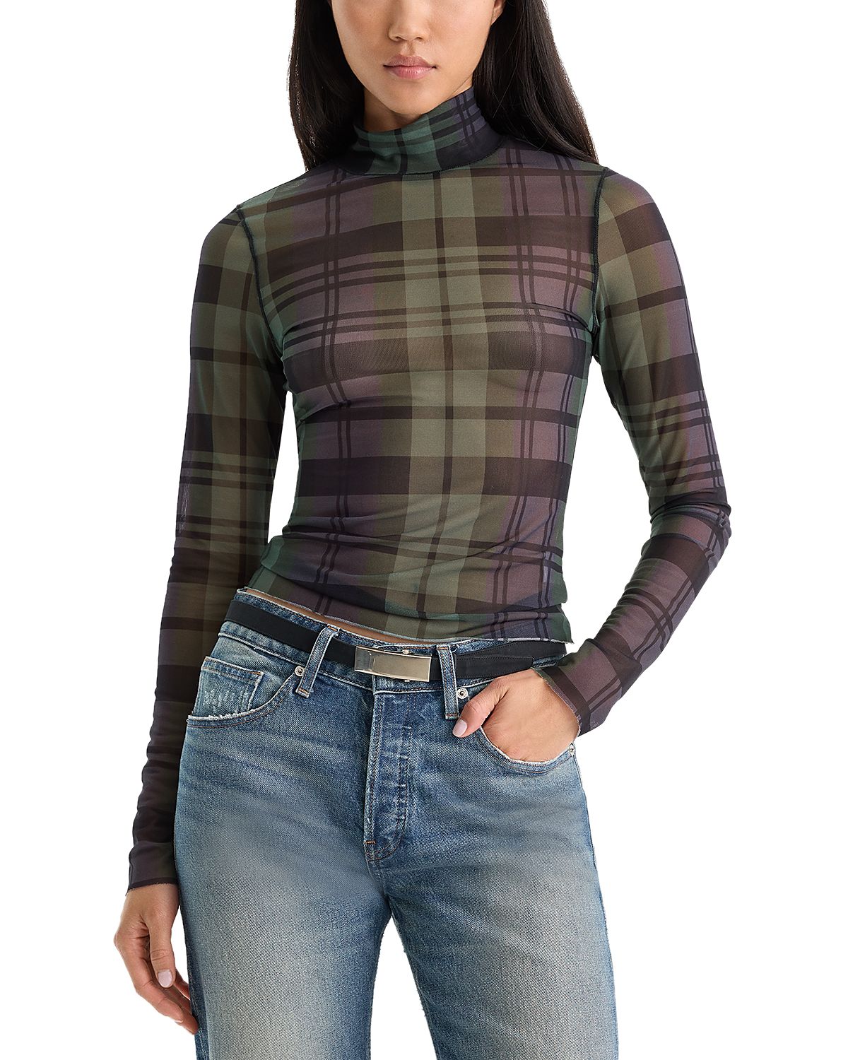 Good American The Mesh Turtleneck Top