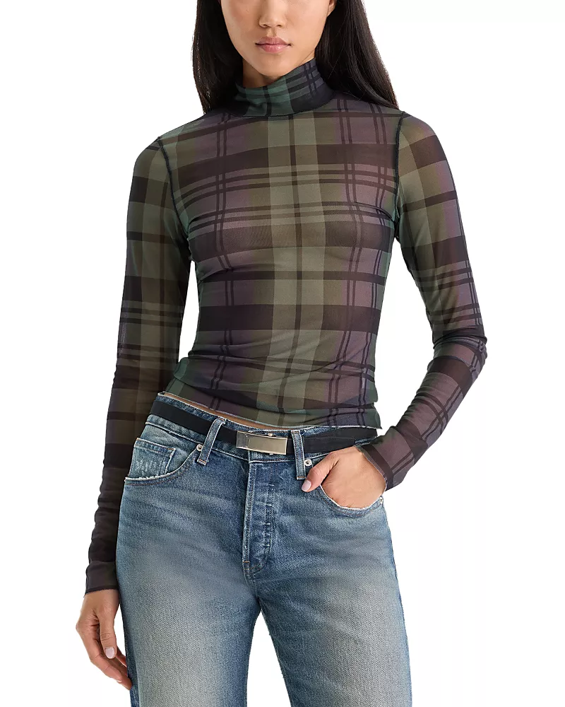 Good American The Mesh Turtleneck Top