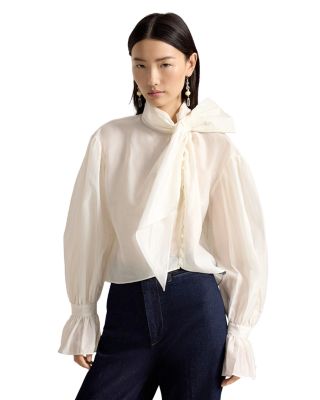 Tie Bow Cotton & Silk Organdy Shirt
