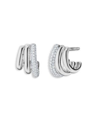 Sterling Silver Sun Moon & Stars White Sapphire Pav&eacute; Saturn Hoop Earrings