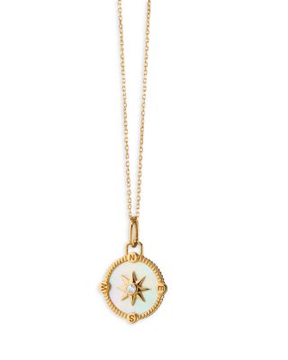 18K Yellow Gold Diamond & Mother of Pearl Mini Adventure Compass Necklace, 17"