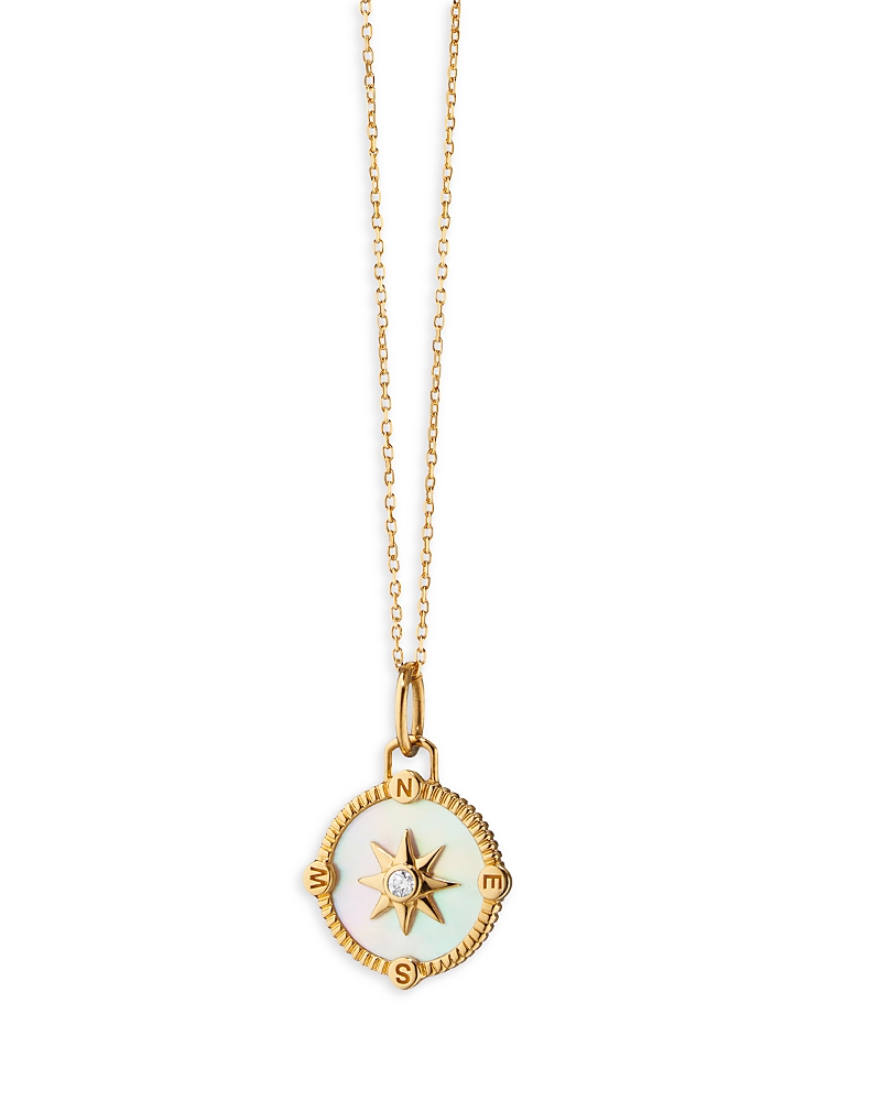 Monica Rich Kosann 18K Yellow Gold Diamond & Mother of Pearl Mini Adventure Compass Necklace, 17