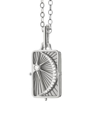 Sterling Silver Sun Moon & Stars White Sapphire Gate Locket Pendant Necklace, 18"