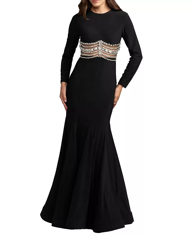 Mac Duggal Long Sleeve Jersey Gown With Crystal Detail