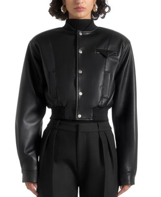 Zina Leather Wide Shoulder Bomber Jacket