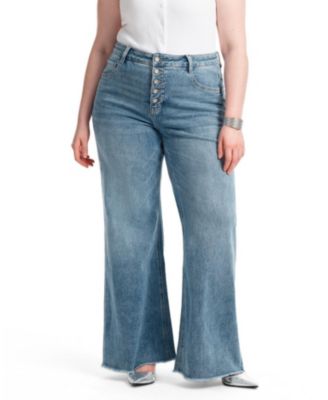  Plus Mid Rise Wide Leg with Frayed Hem Denim Jeans in Light Blue