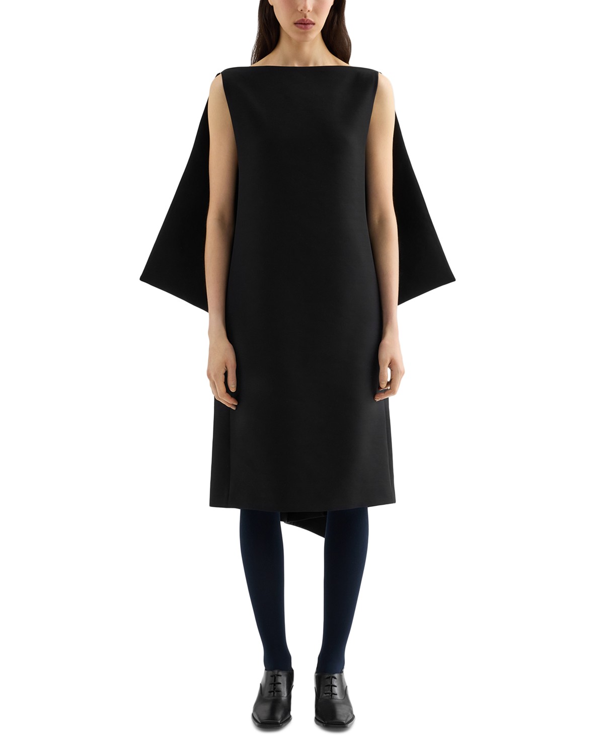 Silk & Wool Linear Shift Dress with Open Back