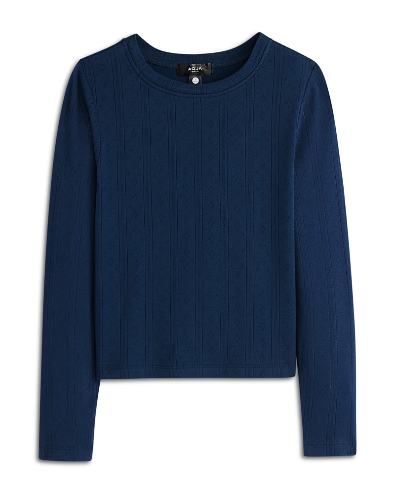 Aqua Girls' Long Sleeved Crewneck Pointelle Tee, Big Kid - Exclusive