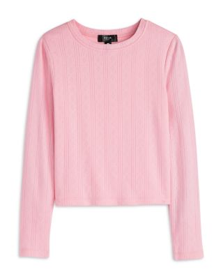 Aqua Girls' Long Sleeved Crewneck Pointelle Tee, Big Kid - Exclusive