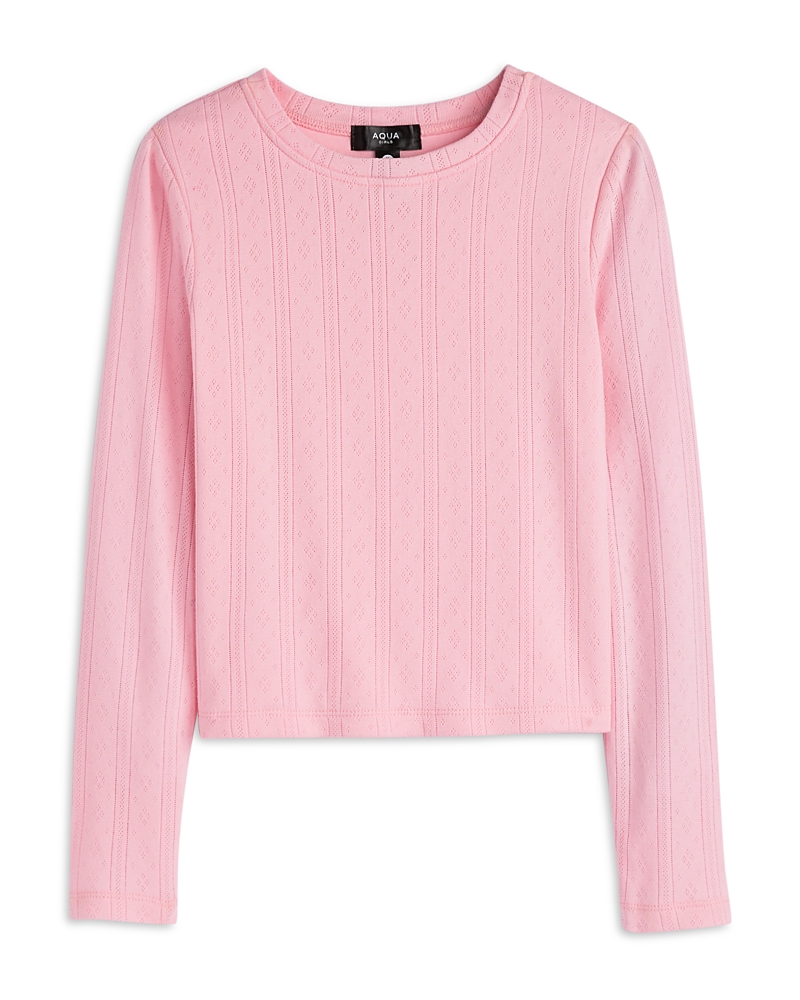 Aqua Girls' Long Sleeved Crewneck Pointelle Tee, Big Kid - Exclusive