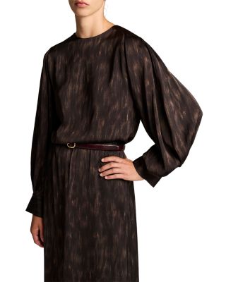 Printed Raglan Sleeve Tie Neck Top