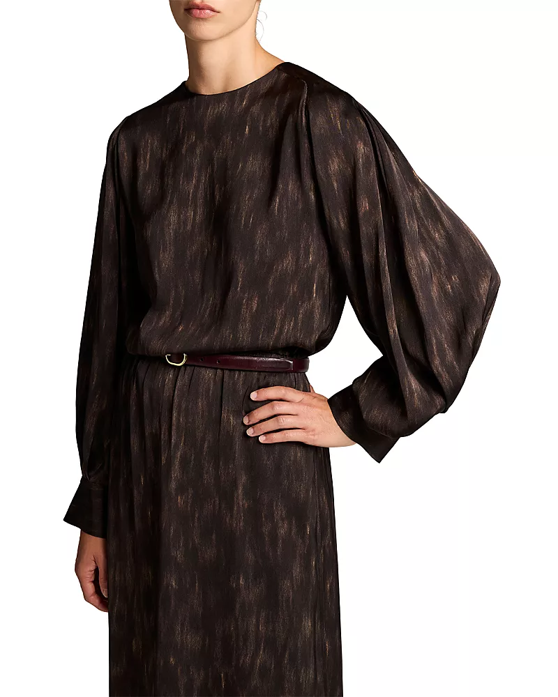 Vince Printed Raglan Sleeve Tie Neck Top