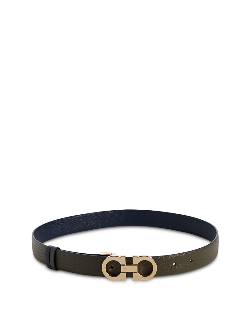 Ferragamo Women's Double Gancini Reversible Leather Belt In Green