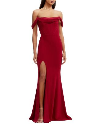  Melania Off-the-Shoulder Draped Bustier Gown