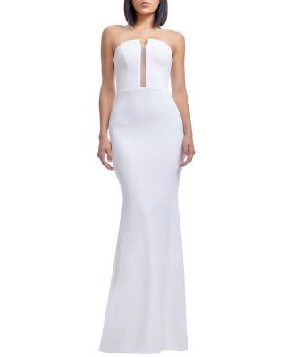 Dress The Population Izzy Strapless Plunge Panel Mermaid Gown In White