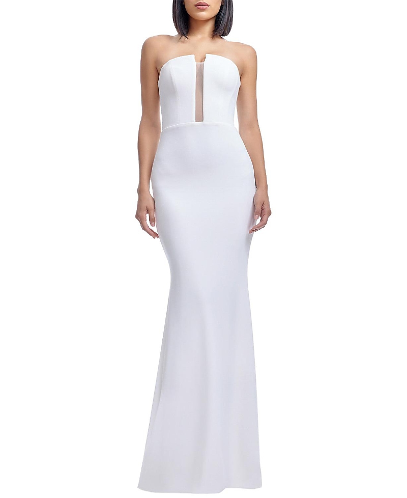 Dress The Population Izzy Strapless Plunge Panel Mermaid Gown In White